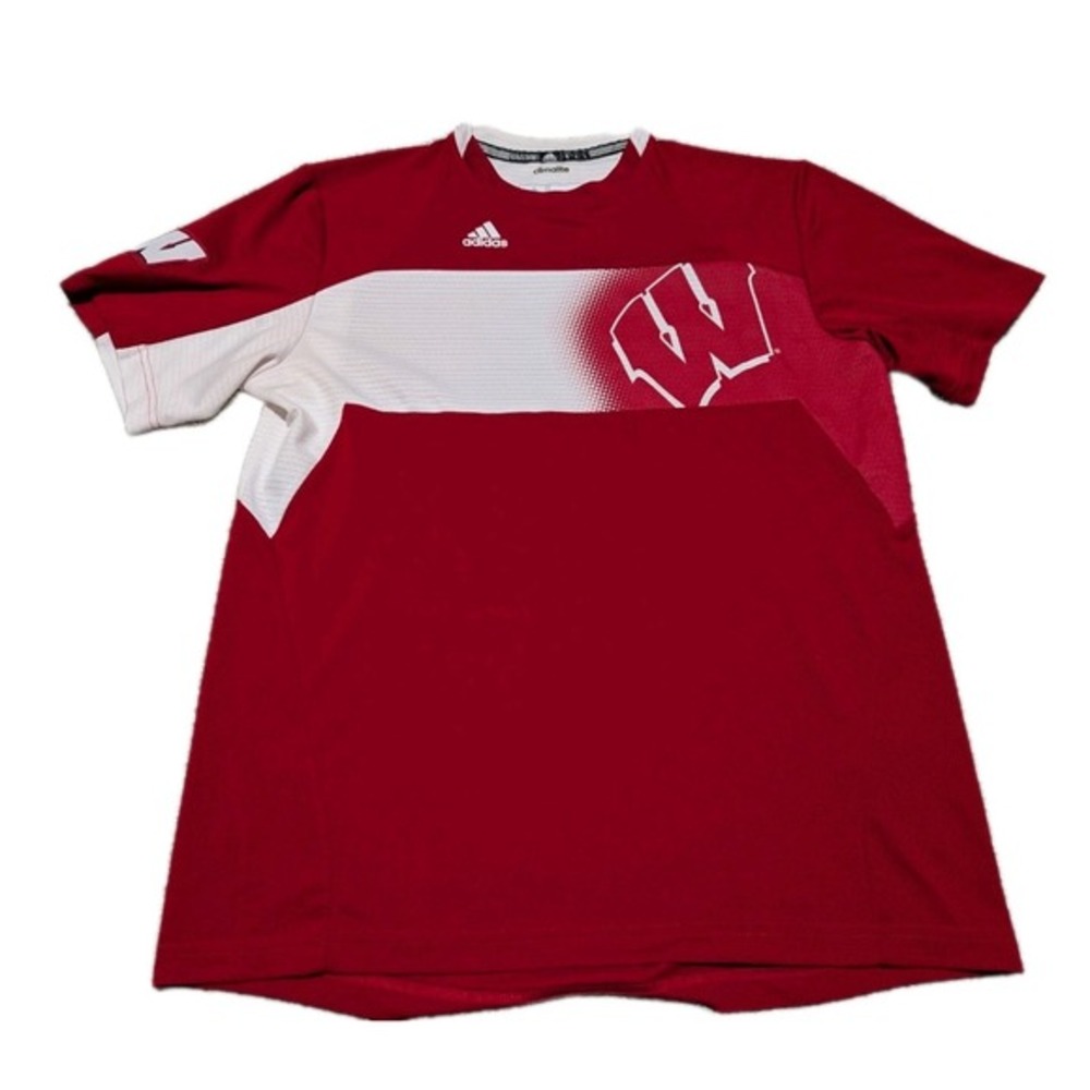 Adidas Wisconsin Badgers Shirt Mens Size Large Climacool 3 Stripes‎ Red